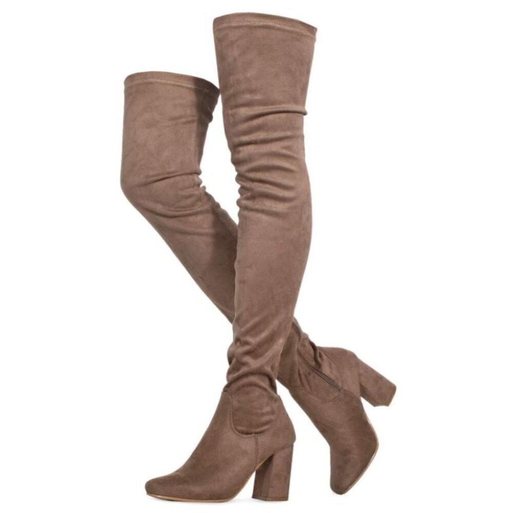 NEW Room of Fashion Thigh High Stretch Fabric Boots Chunky Heel 9